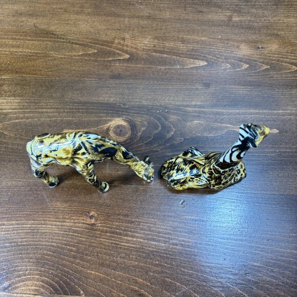 Pair of Vintage Giraffe Figurines in Animal Print Decoupage Safari Shelf Decor - Picture 6 of 15